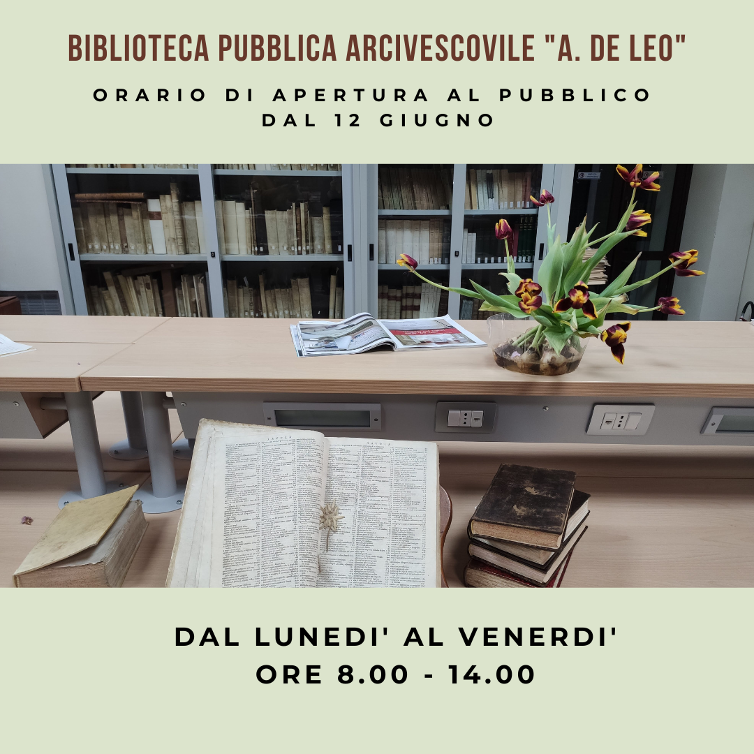 I Nuovi Orario Della Biblioteca Biblioteca Arcivescovile A De Leo